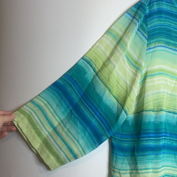 Napa Valley Green Blue Striped Top 1X PLUS SIZE - Picture 4 of 8